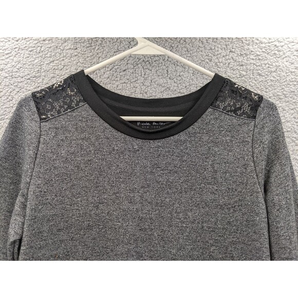 Nicole Miller Gray Sweater Dress with Black Lace Accents Women's Medium - Picture 2 of 9